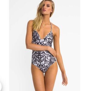 Suboo Wild Thing Lace Back Charcoal One Piece Bathing Suit nwt